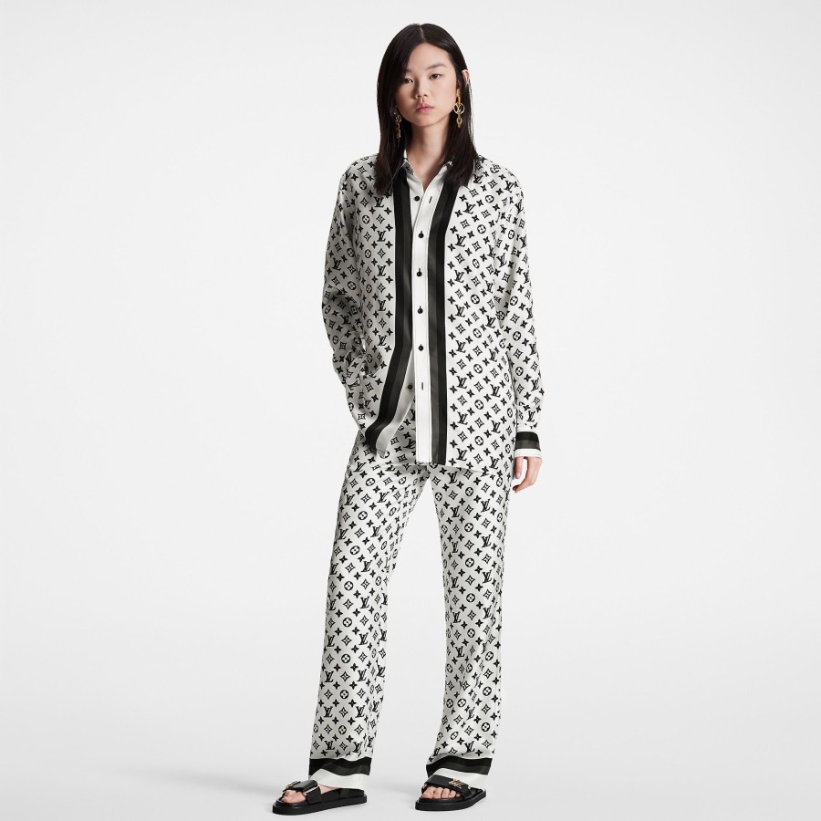 Women Louis Vuitton Pants | 3D Monogram Stripe Accent Pajama Pants