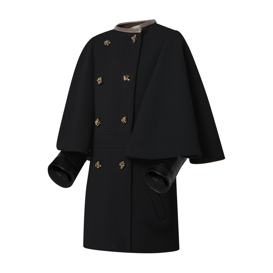 Women Louis Vuitton Coats And Jackets | Wool Crepe Cape-Sleeve Coat