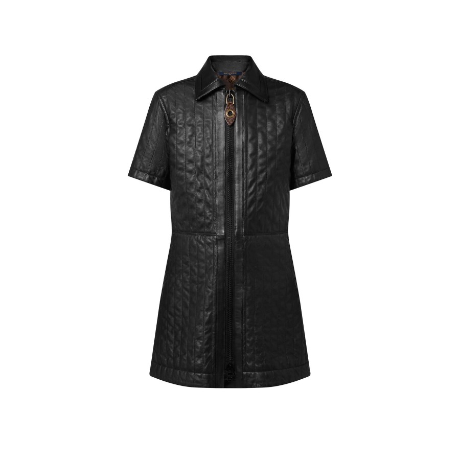 Women Louis Vuitton Dresses | Pinstripe Leather Zip-Up Dress