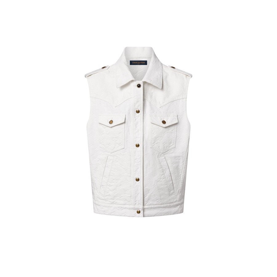 Women Louis Vuitton Coats And Jackets | Monogram Jacquard Sleeveless Denim Jacket