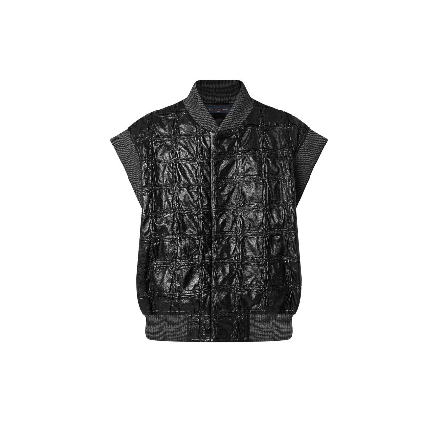 Women Louis Vuitton Coats And Jackets | Check Leather Sleeveless Jacket