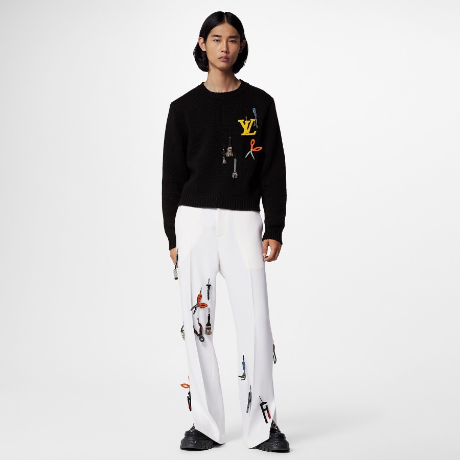 Men Louis Vuitton Knitwear And Sweatshirts | Lv Tools Embroidered Crewneck