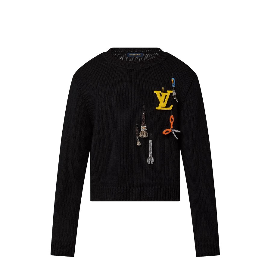 Men Louis Vuitton Knitwear And Sweatshirts | Lv Tools Embroidered Crewneck