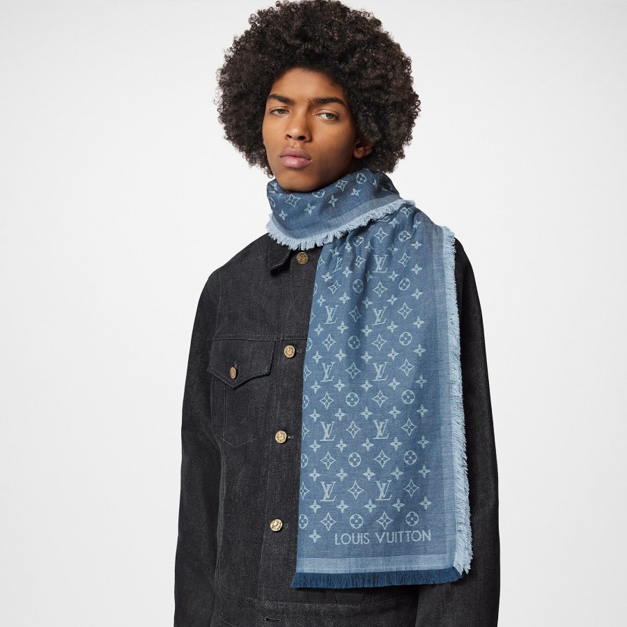 Men Louis Vuitton Scarves | Monogram Essential Stole Blue