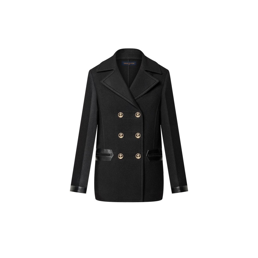 Women Louis Vuitton Coats And Jackets | Leather Accent Double-Breasted Coat