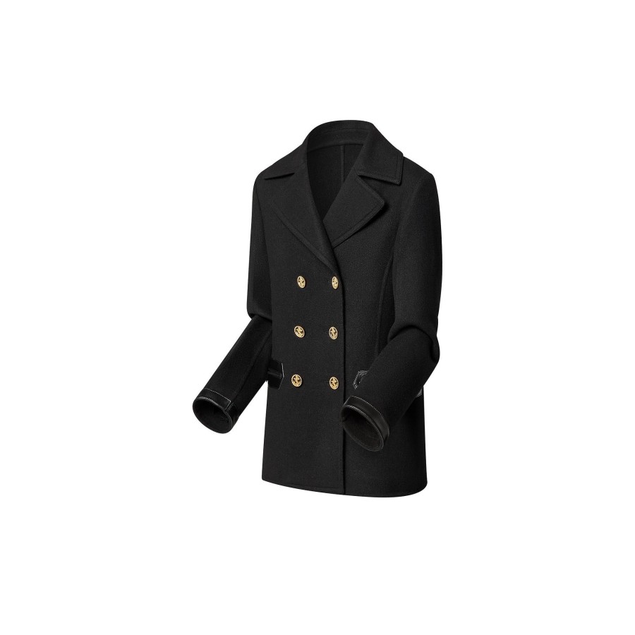 Women Louis Vuitton Coats And Jackets | Leather Accent Double-Breasted Coat