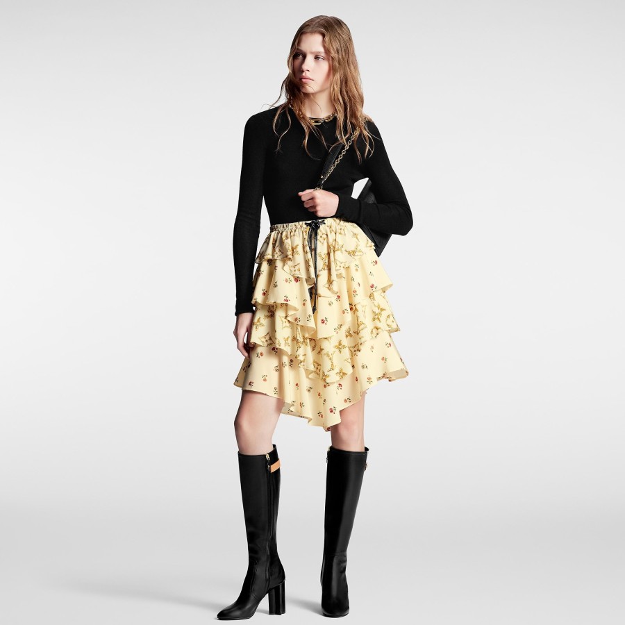 Women Louis Vuitton Skirts And Shorts | Tiered Floral Print Mini Skirt Egg Shell