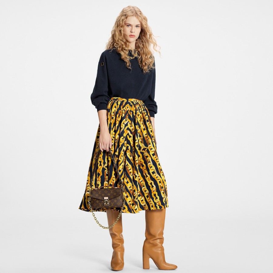 Women Louis Vuitton Skirts And Shorts | Chain Print Silk Midi Skirt