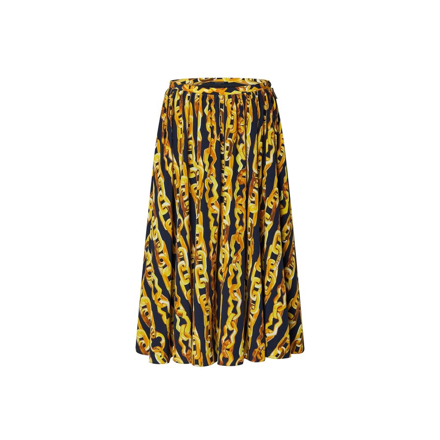 Women Louis Vuitton Skirts And Shorts | Chain Print Silk Midi Skirt