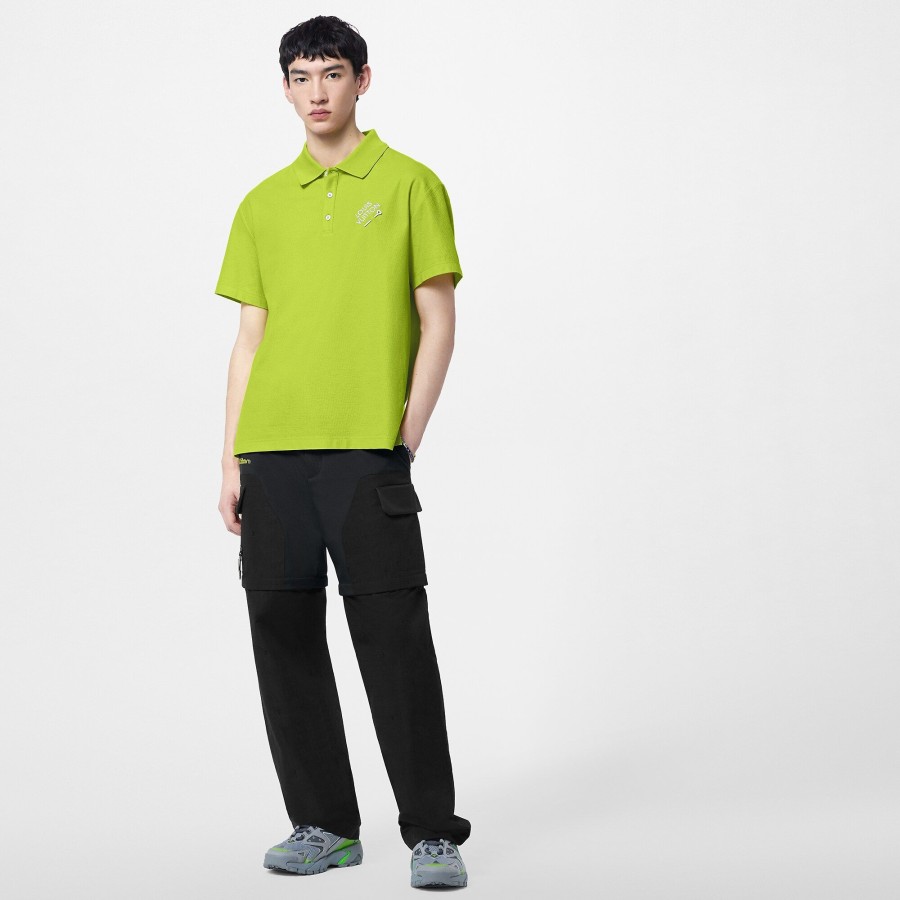 Men Louis Vuitton T-Shirts And Polos | Embroidered Signature Cotton Polo Anise