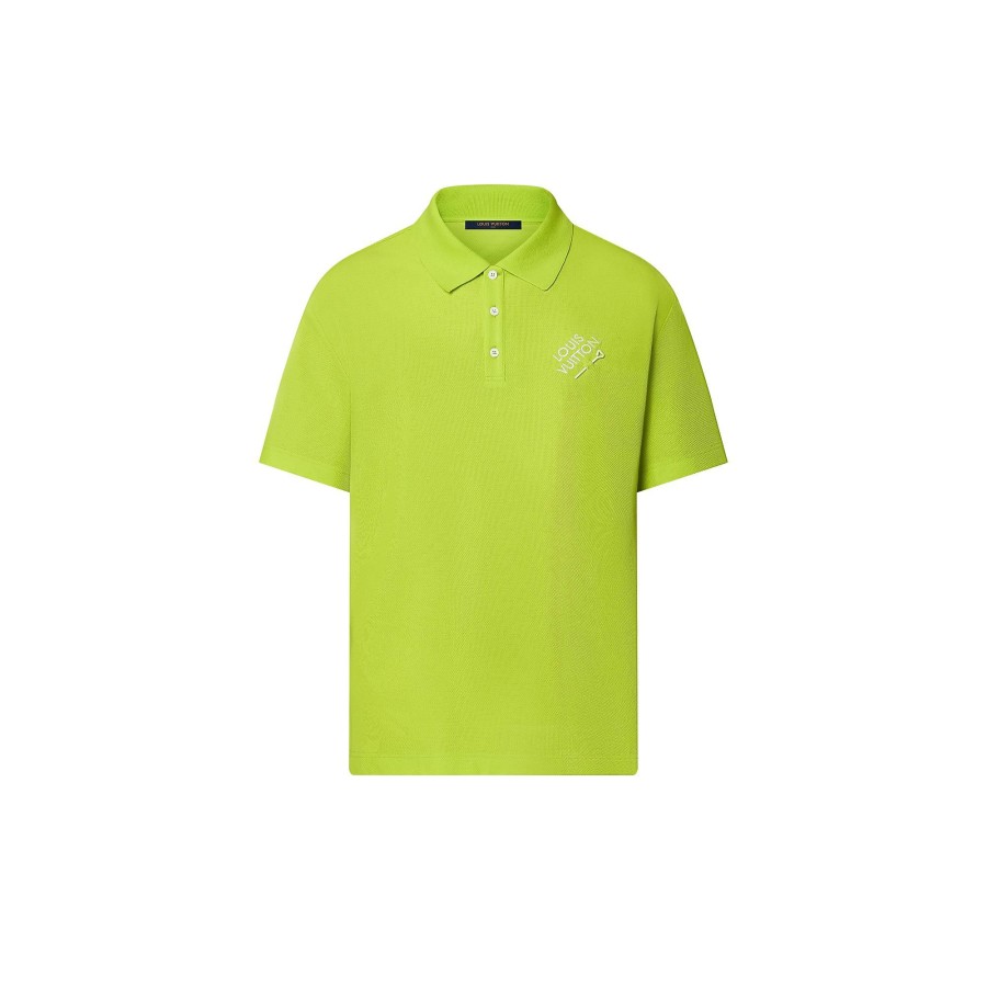 Men Louis Vuitton T-Shirts And Polos | Embroidered Signature Cotton Polo Anise