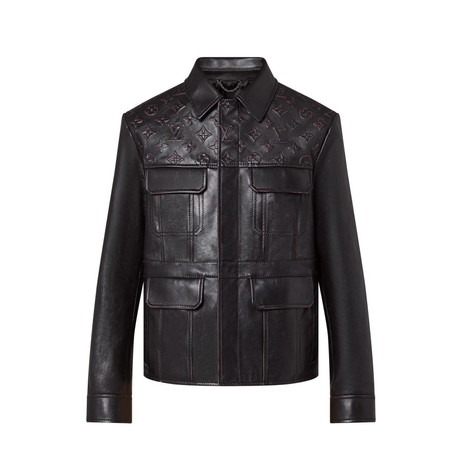 Men Louis Vuitton Coats And Outerwear | Monogram Leather Trucker Jacket