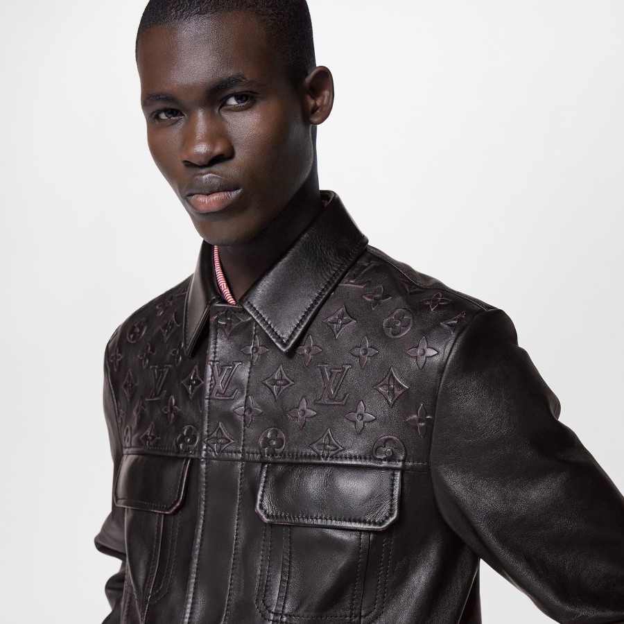 Men Louis Vuitton Coats And Outerwear | Monogram Leather Trucker Jacket