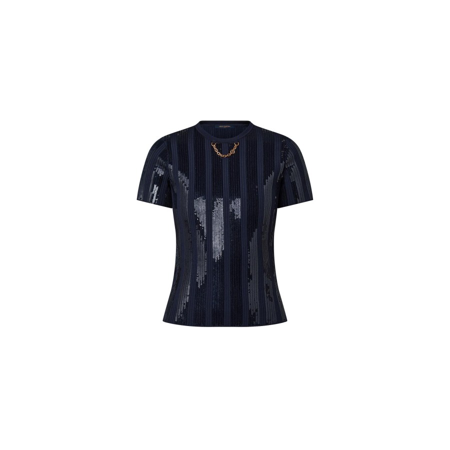 Women Louis Vuitton Knitwear | Sequin Stripes T-Shirt