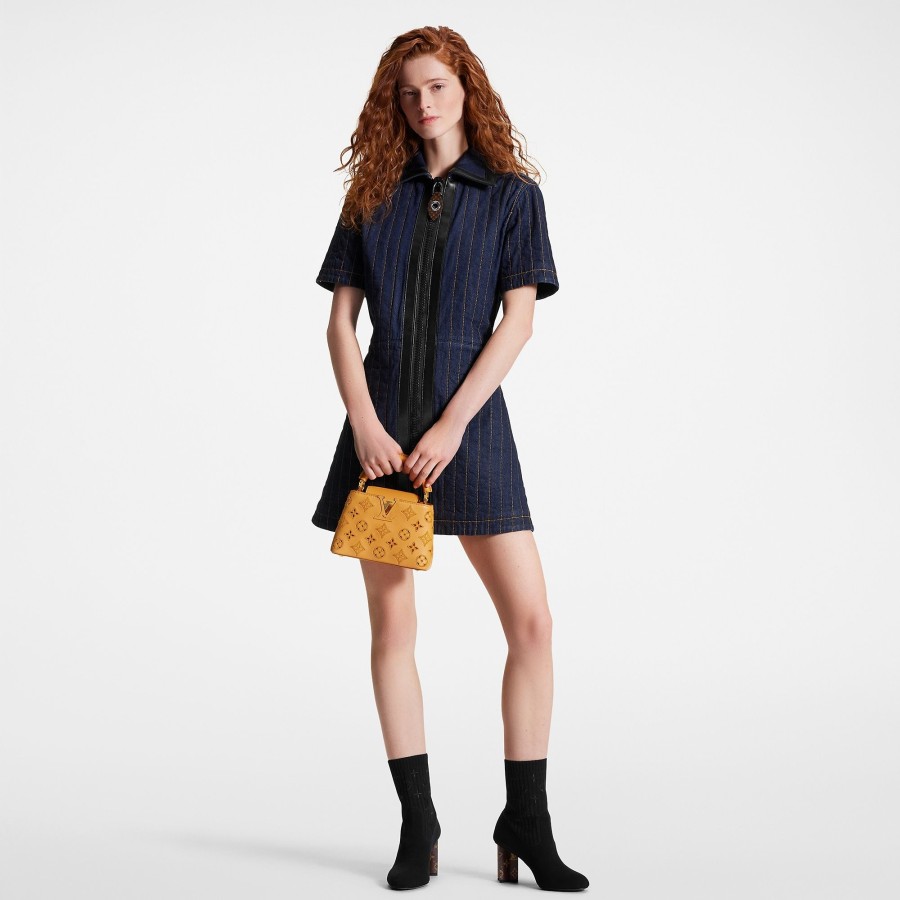 Women Louis Vuitton Denim | Pinstripe Denim Zip-Up Dress