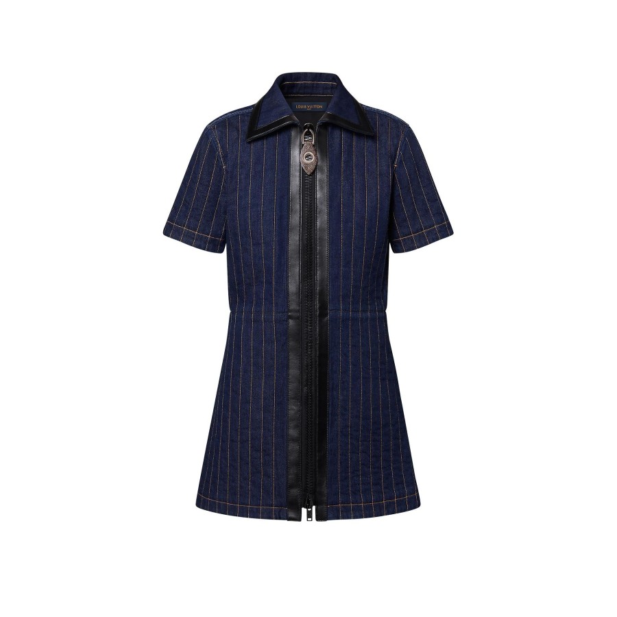 Women Louis Vuitton Denim | Pinstripe Denim Zip-Up Dress