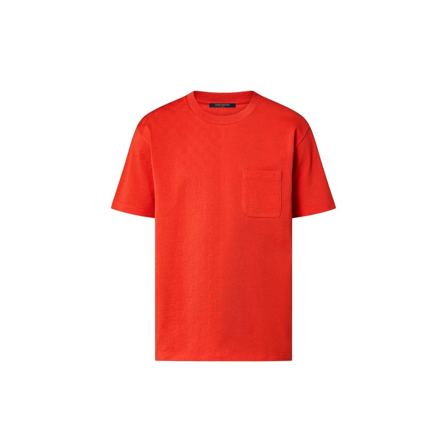 Men Louis Vuitton T-Shirts And Polos | Cotton Half Damier Pocket T-Shirt Red