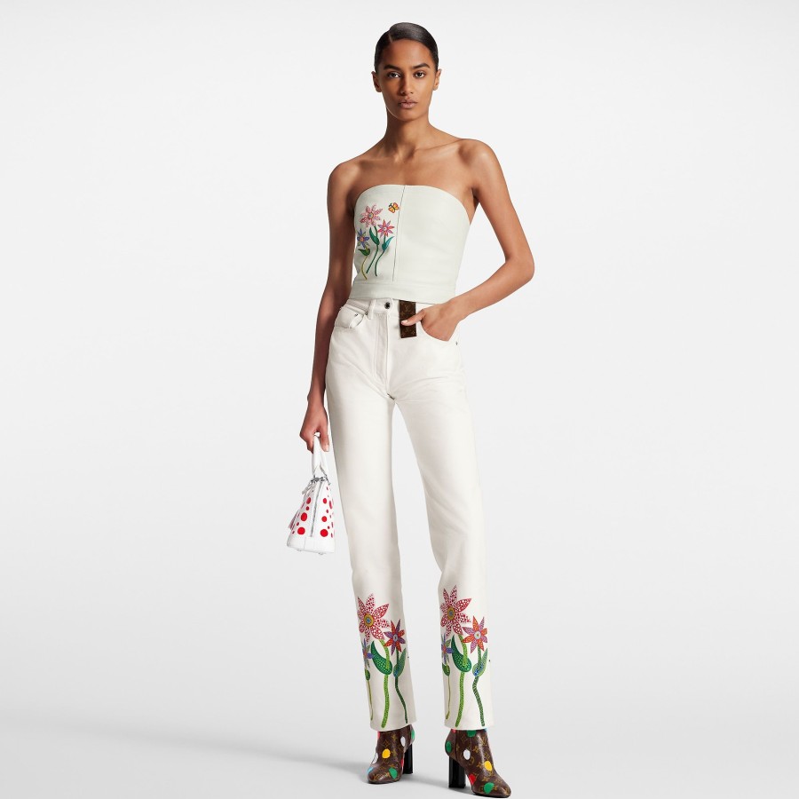 Women Louis Vuitton Tops | Lv X Yk Flowers Leather Bustier