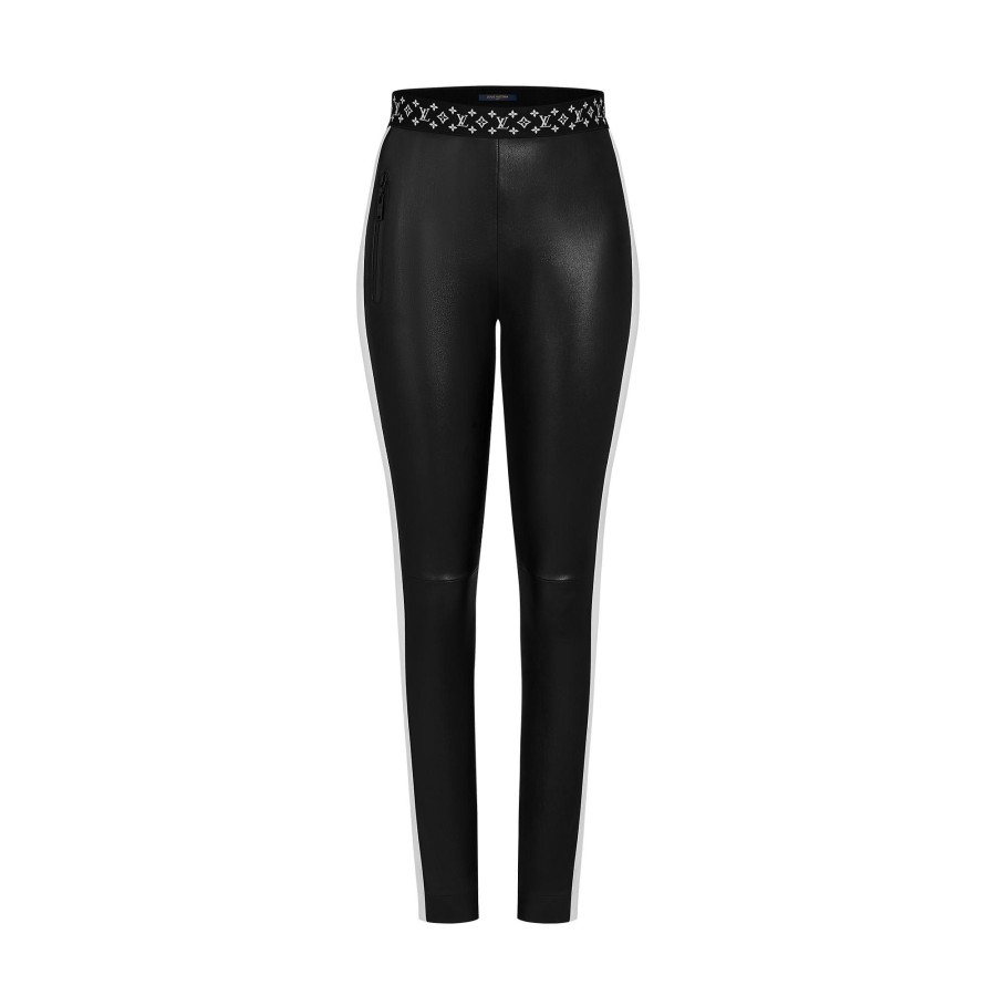 Women Louis Vuitton Pants | Contrast Accent Leather Leggings