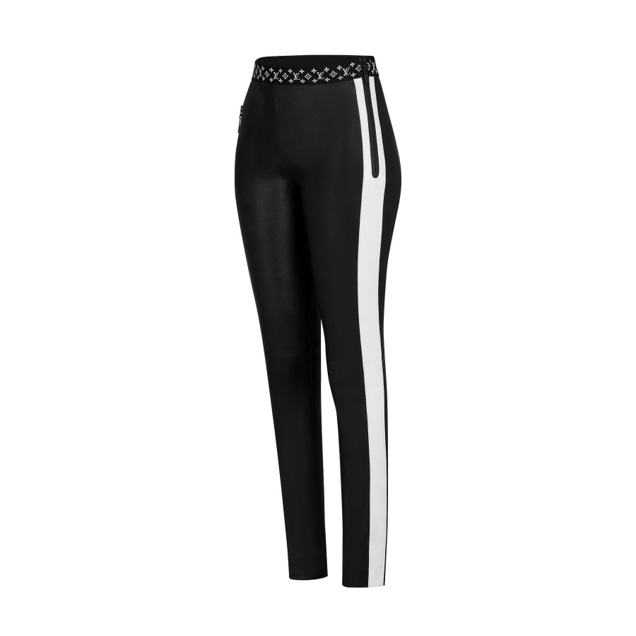 Women Louis Vuitton Pants | Contrast Accent Leather Leggings