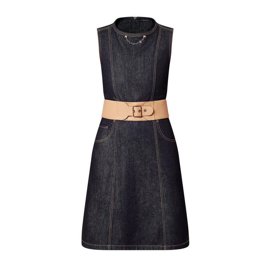 Women Louis Vuitton Denim | Eyelet Belt Denim Dress