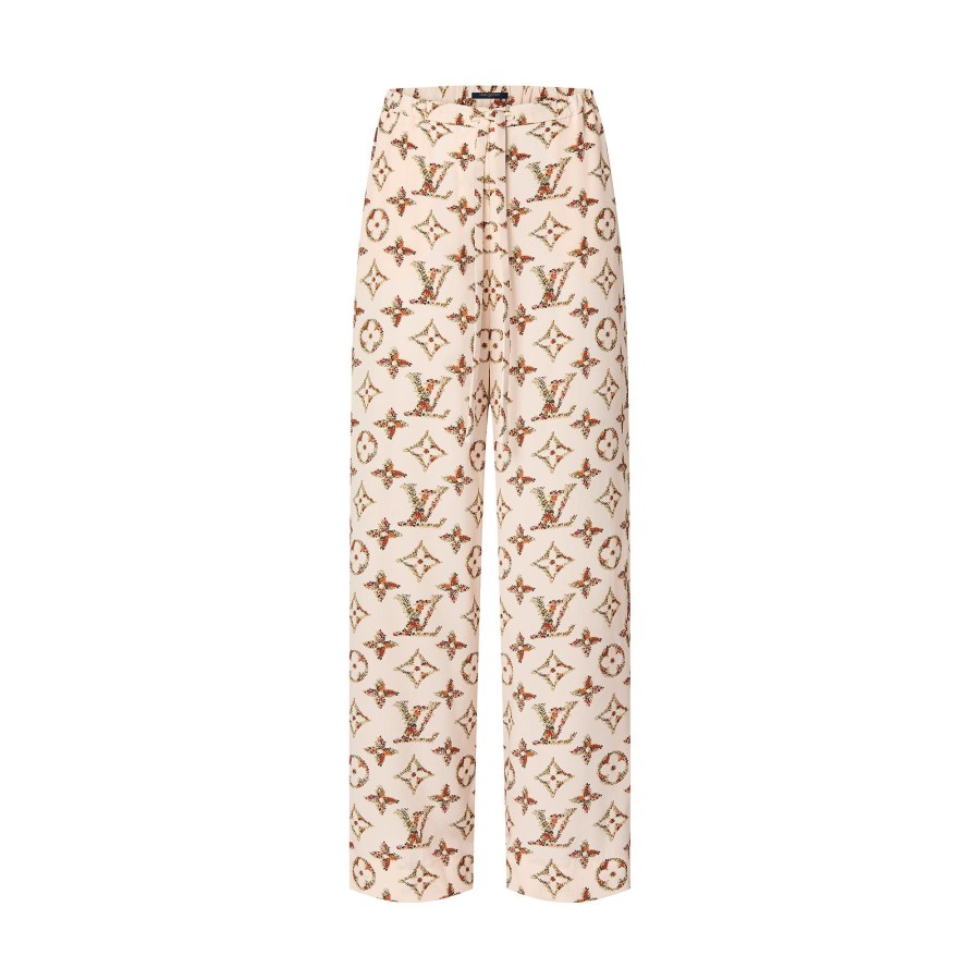 Women Louis Vuitton Pants | Floral Monogram Wide-Leg Pajama Pants