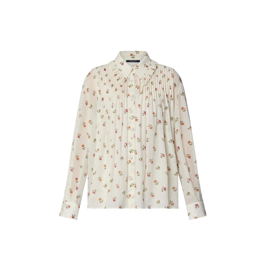 Women Louis Vuitton Tops | Floral Print Ruffle Collar Shirt