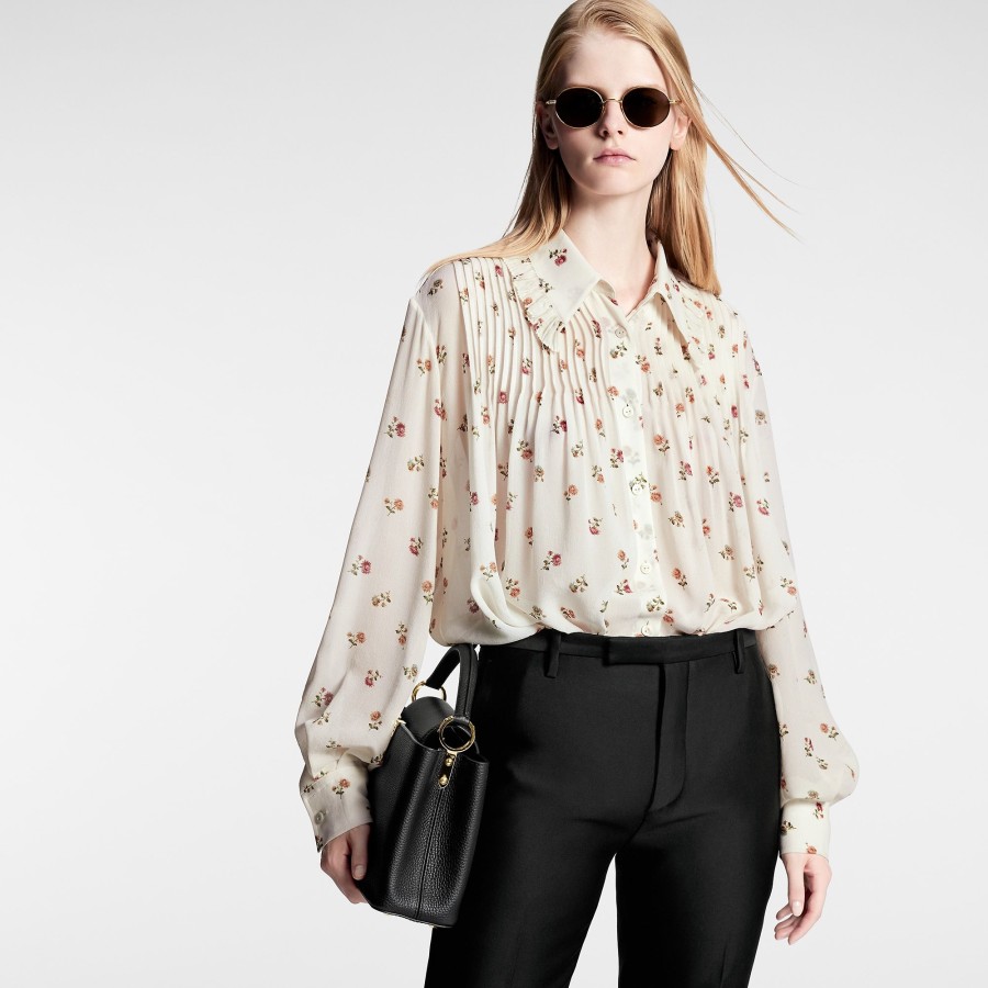 Women Louis Vuitton Tops | Floral Print Ruffle Collar Shirt