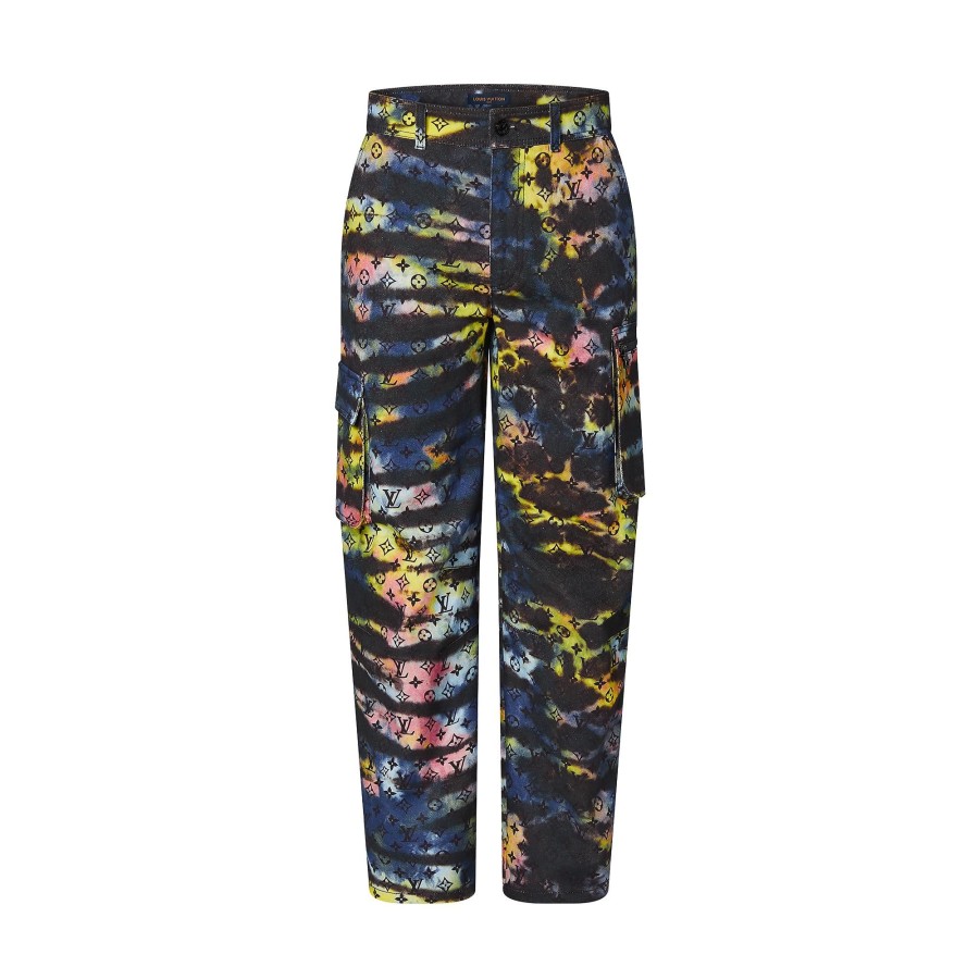 Men Louis Vuitton Pants | Printed Monogram Tie-Dye Cargo Denim Pant