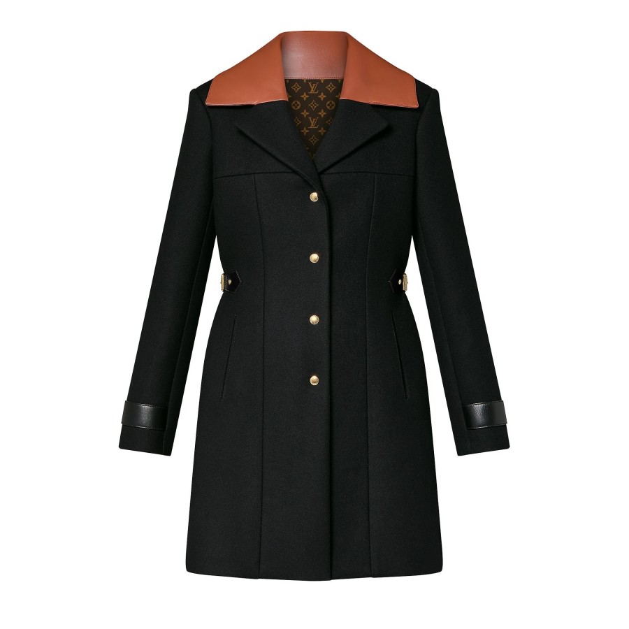 Women Louis Vuitton Coats And Jackets | Leather Insert A-Line Coat