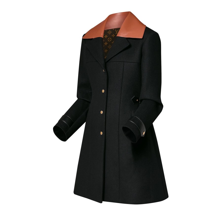 Women Louis Vuitton Coats And Jackets | Leather Insert A-Line Coat