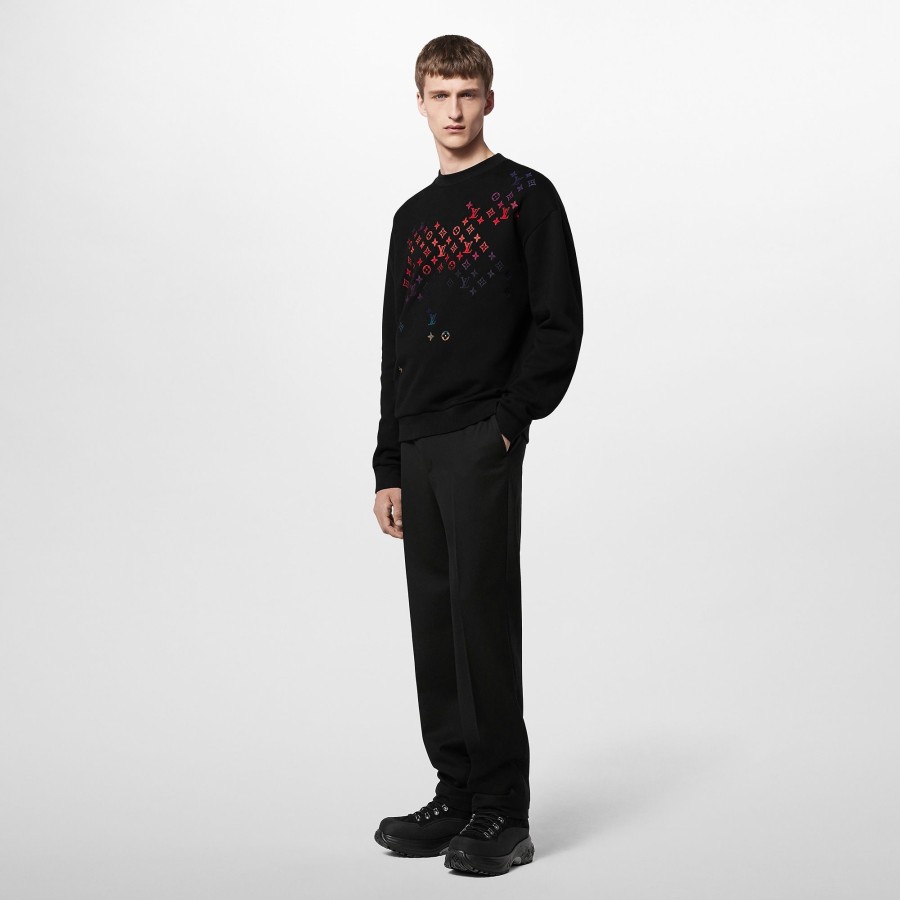 Men Louis Vuitton Knitwear And Sweatshirts | Embroidered Cotton Sweatshirt Black