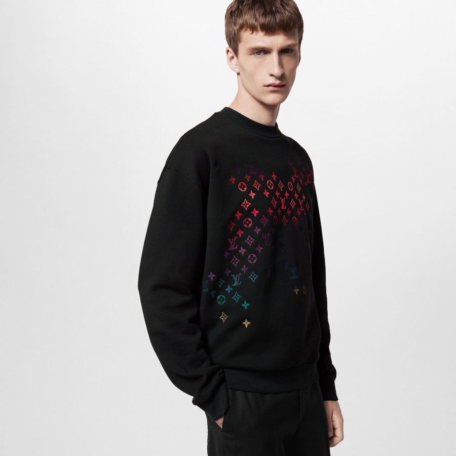 Men Louis Vuitton Knitwear And Sweatshirts | Embroidered Cotton Sweatshirt Black