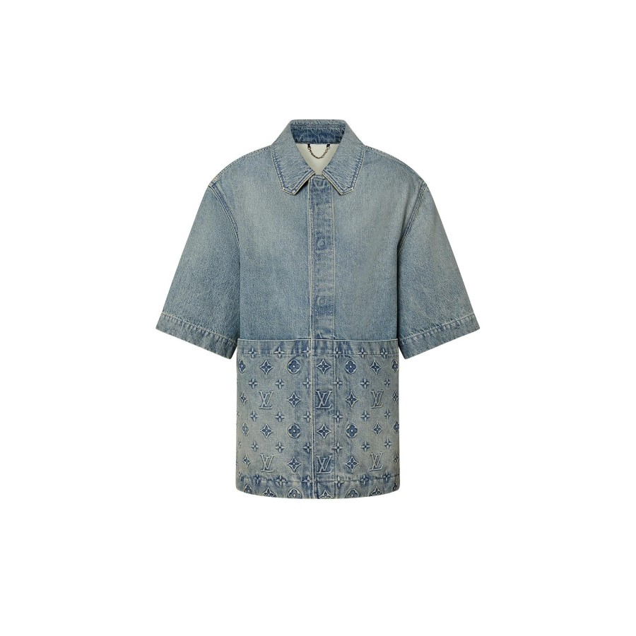 Men Louis Vuitton Shirts | Short-Sleeved Denim Workwear Shirt