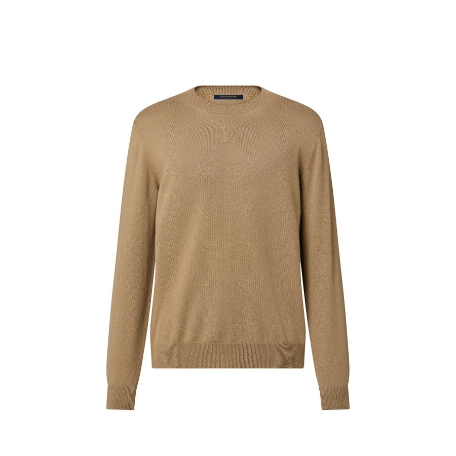 Men Louis Vuitton Knitwear And Sweatshirts | Embossed Lv Cashmere Crewneck Grey Beige