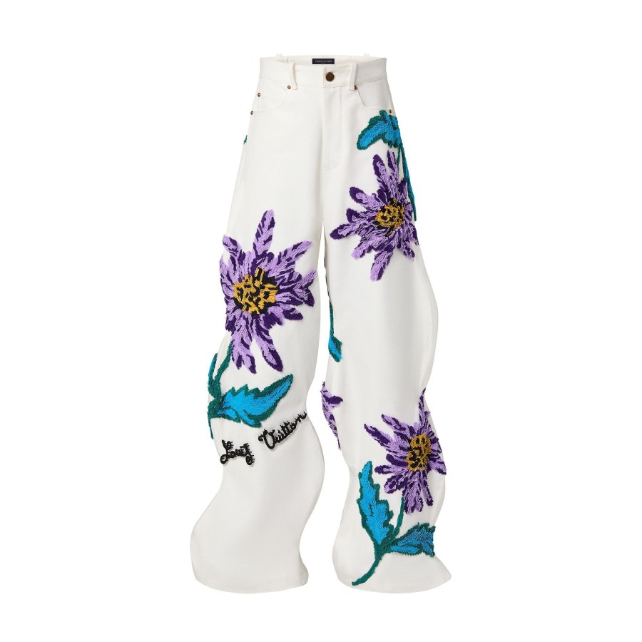 Men Louis Vuitton Pants | Thistle-Embroidered Wavy Denim Pants