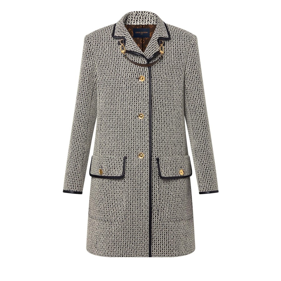 Women Louis Vuitton Coats And Jackets | Leather Trim Graphic Tweed Coat