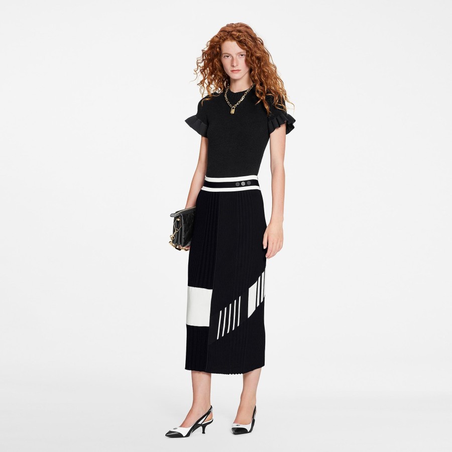 Women Louis Vuitton Knitwear | Color-Blocked Knit Midi Skirt