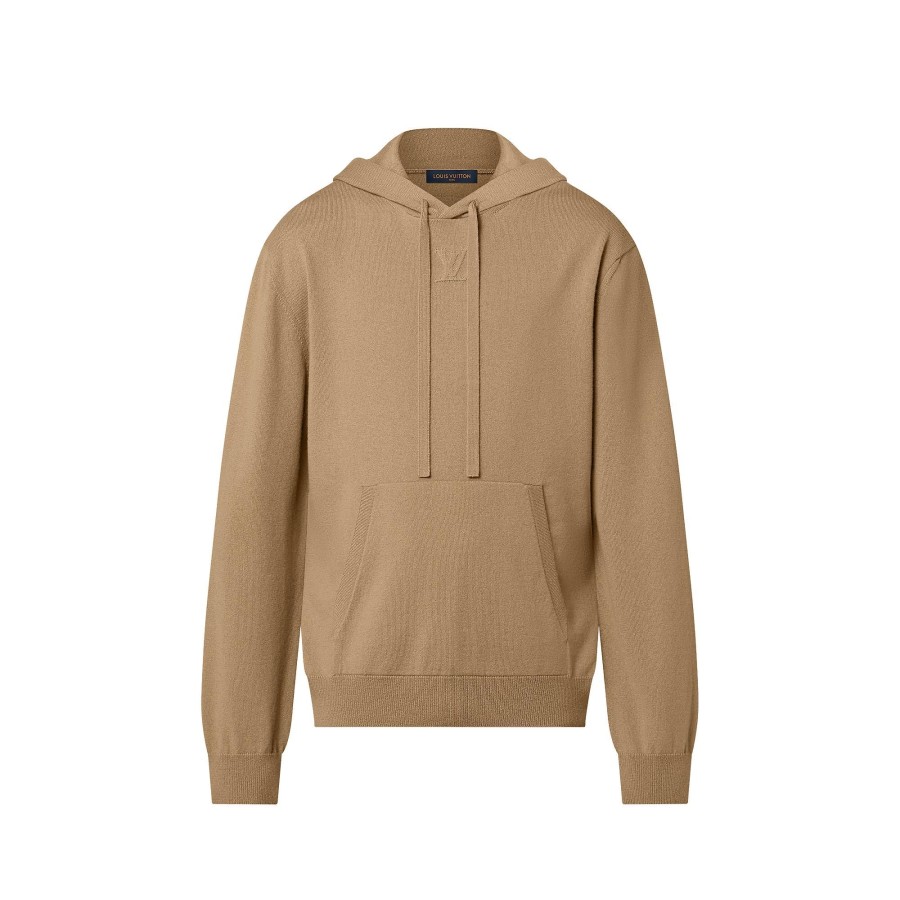 Men Louis Vuitton Knitwear And Sweatshirts | Embossed Lv Cashmere Hoodie Grey Beige