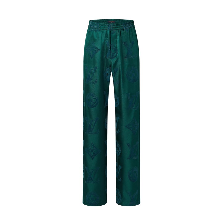 Men Louis Vuitton Pants | Monogram Flocked Silk Drawstring Pants