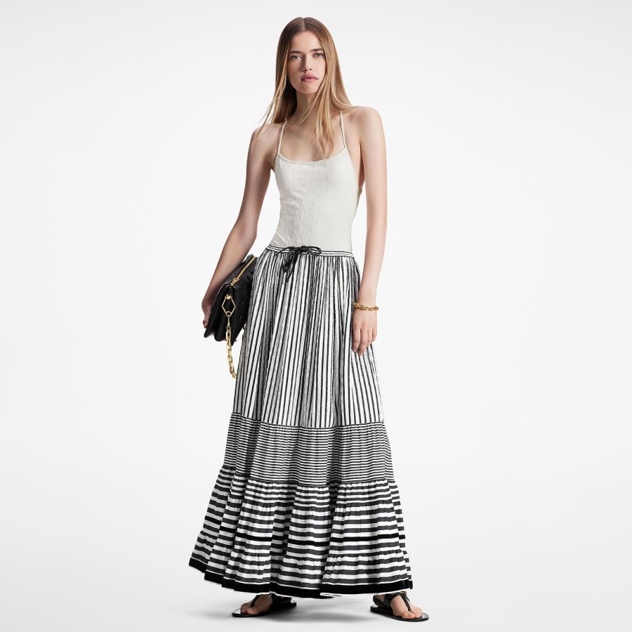 Women Louis Vuitton Skirts And Shorts | Mixed Stripes Tiered Midi Skirt