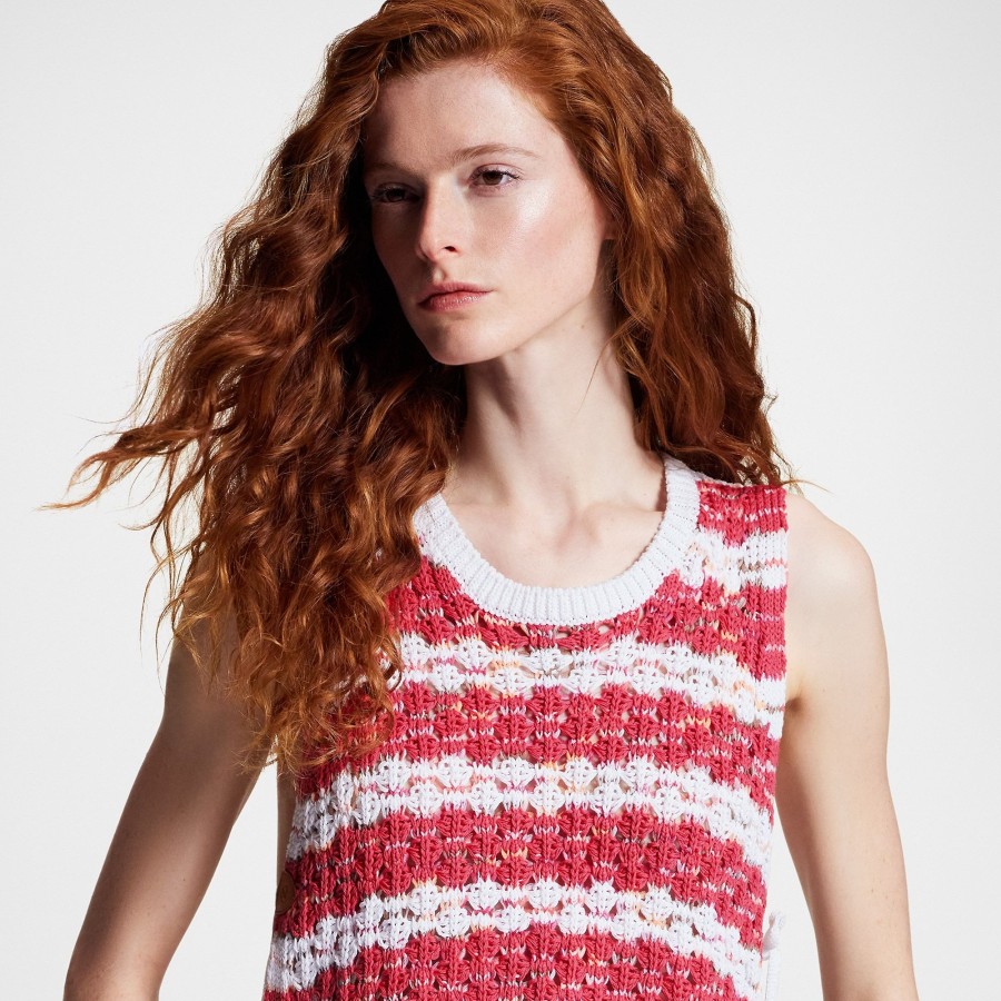 Women Louis Vuitton Tops | Open Side Striped Crochet Knit Crop Top