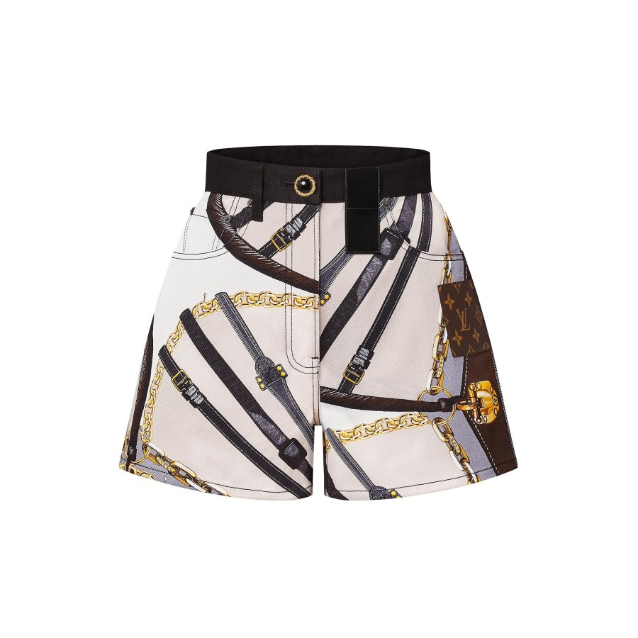 Women Louis Vuitton Denim | Scarf Print Mini Shorts