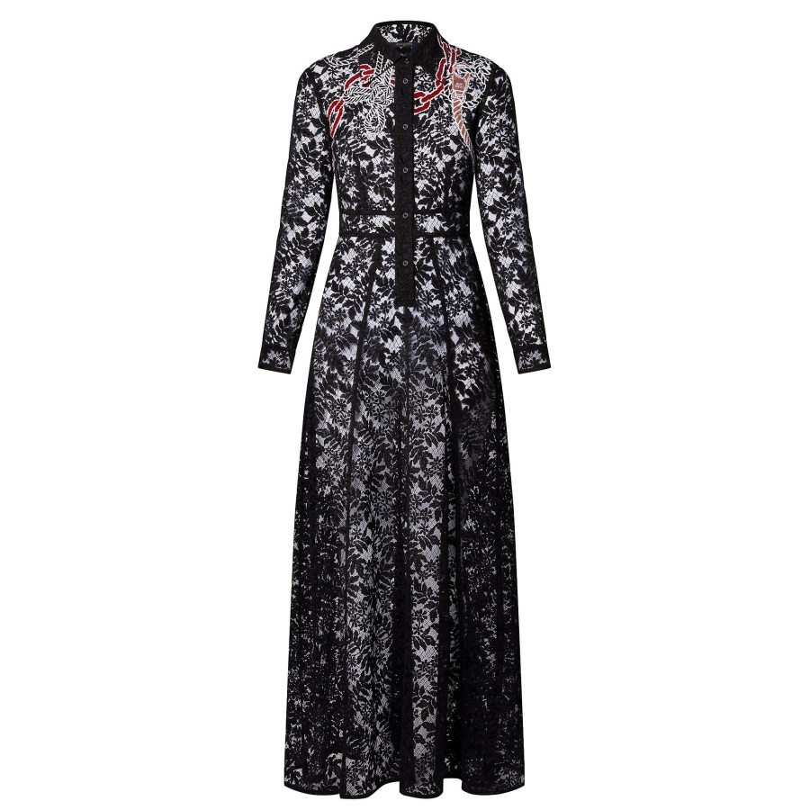 Women Louis Vuitton Dresses | Chain Motif Long Lace Shirt Dress