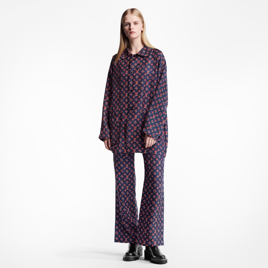 Women Louis Vuitton Tops | Tricolor Monogram Pajama Shirt