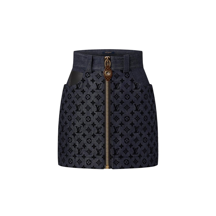 Women Louis Vuitton Skirts And Shorts | Flocked Monogram Denim Mini Skirt