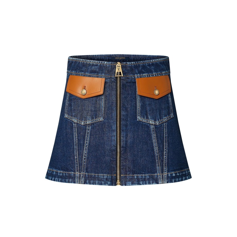 Women Louis Vuitton Skirts And Shorts | Leather Accent Denim Mini Skirt