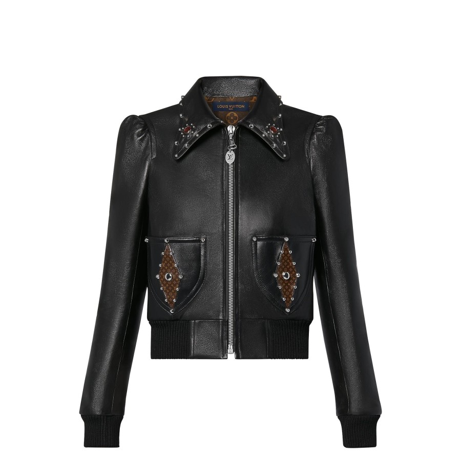 Women Louis Vuitton Coats And Jackets | Studded Leather Bomber Jacket