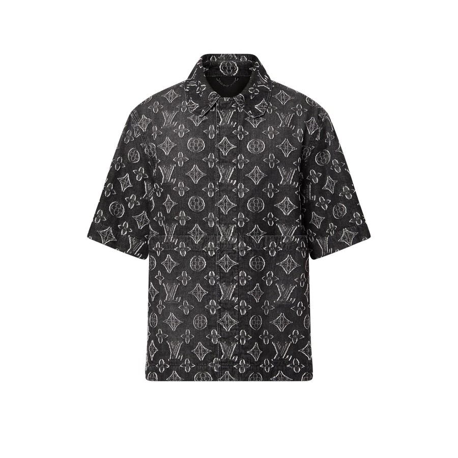 Men Louis Vuitton Shirts | Monogram Short-Sleeved Chambray Shirt Black