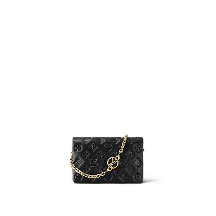 Women Louis Vuitton Chain Bags And Clutches | Pochette Coussin Black